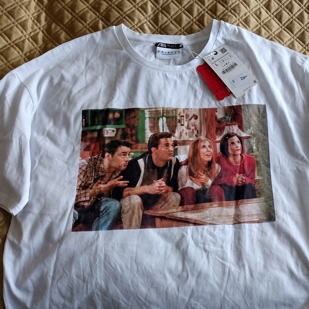 White ZARA Graphic T-Shirt with Friends TV Show Print